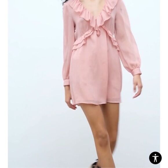 Zara blogger favorite short ruffled pink chiffon dress - Picture 7 of 9